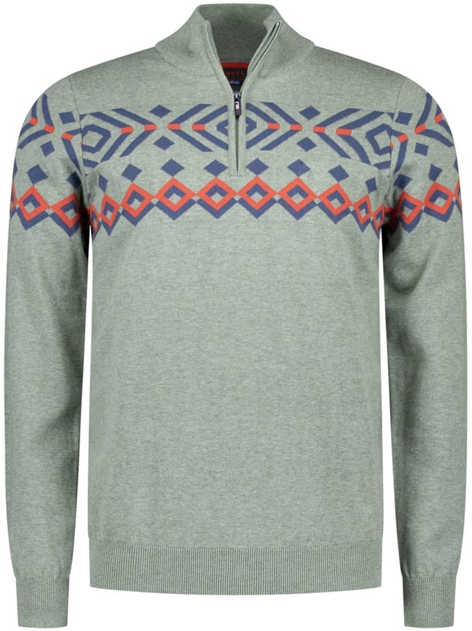 katoenen NZA trui geprint half zip groen