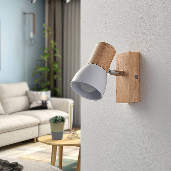 Lindby - wandlamp - 1licht - Hout, metaal - H: 13.6 cm - E14 - licht hout, wit