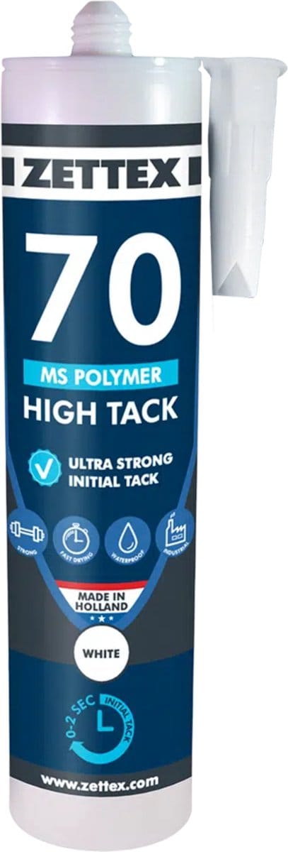 Zettex MS 70 High Tack Montagekit - Lijmkit - Binnen & Buiten - Extra Sterk - 290ml - Wit