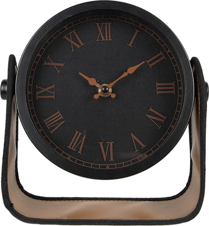Clayre & Eef Tafelklok 22 cm Zwart Bruin IJzer