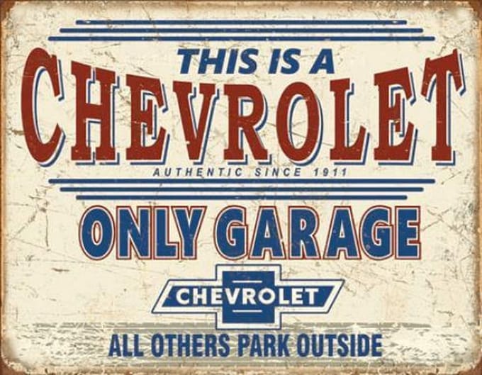 Wandbord - Chevrolet only garage -30x40cm-