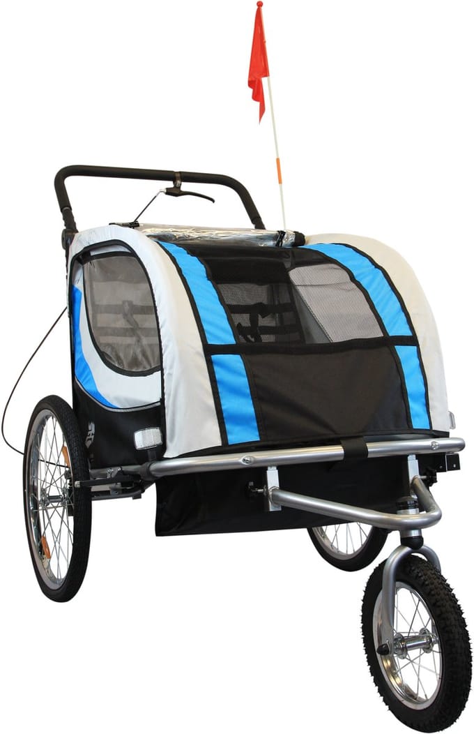 Fietskar voor kinderen - met buggyfunctie - en schokbrekers - blauw