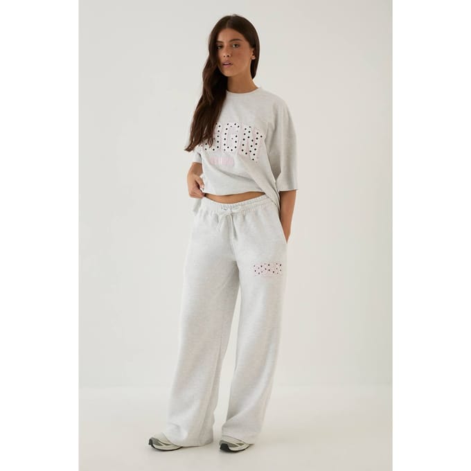 Dames Dsgn Studio Rechte Pijp Joggingbroek Met Polkadot Applicatie | Asgrijs | Maat: Medium