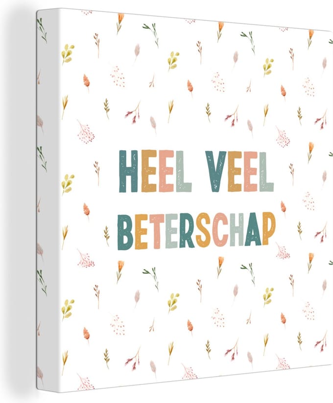 Canvas Schilderij Beterschap - Quotes - Bloem - Pastel - 20x20 cm - Wanddecoratie
