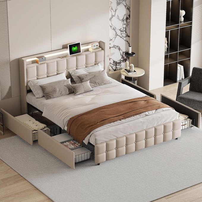 Tweepersoonsbed 180x200 cm met Opbergruimte en LED Verlichting