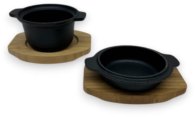 Dangrill Serveerpan Gietijzer met bamboe plank - 15 x 13 cm