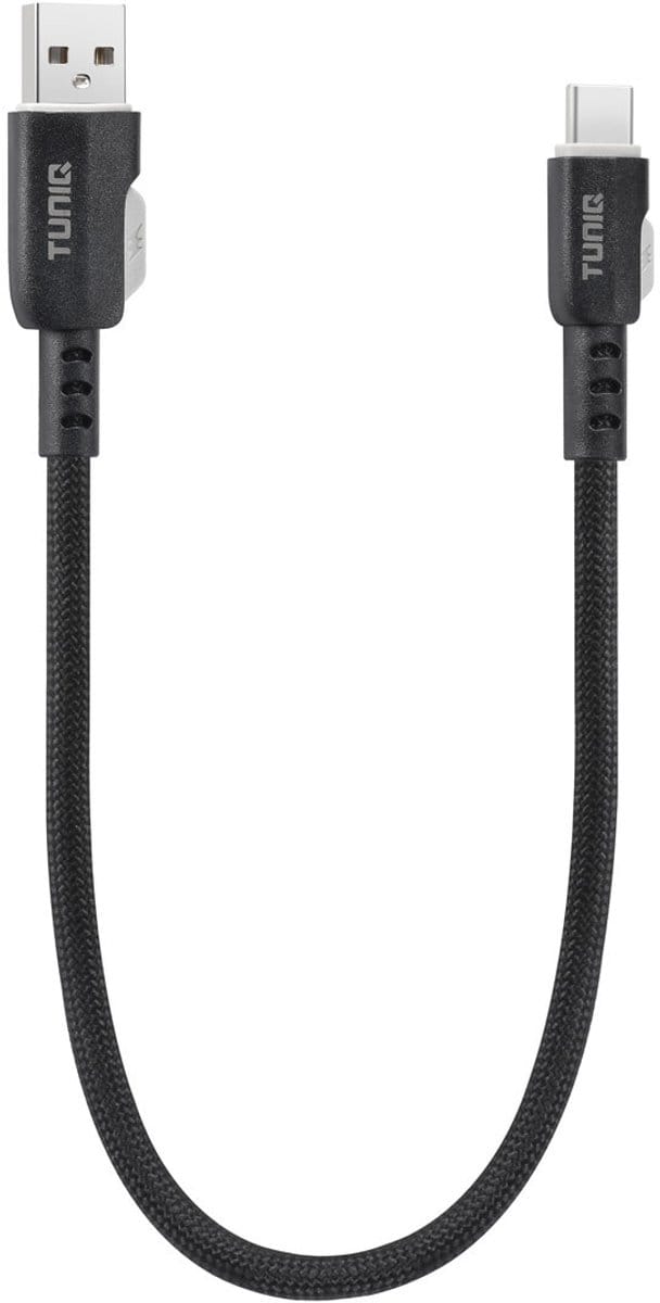 TUNIQ USB A naar USB C Kabel 30cm - Snelladen - Gevlochten - Zwart