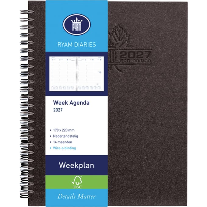 Agenda 2027 Ryam Weekplan Wire-o 7dagen/2pagina's zwart