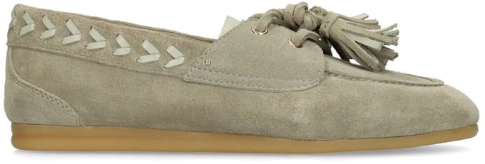 Manfield - Dames - Groene suède loafers met kwastjes - Maat 40