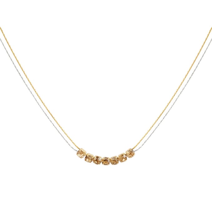 Ketting goud/zilver met beige steentjes - stainless steel