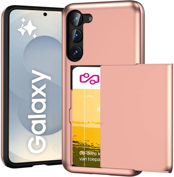 Hoesje met Pasjeshouder geschikt voor Samsung Galaxy S25 Plus - Back Cover SlideCase Roségoud