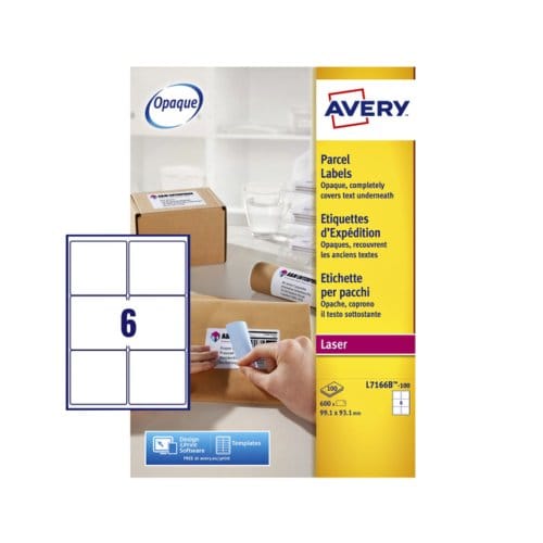 Verzendetiket Avery Block-out - 99 - 1 x 93 - 1mm wit doos 100 vel - 6 etiketten per vel