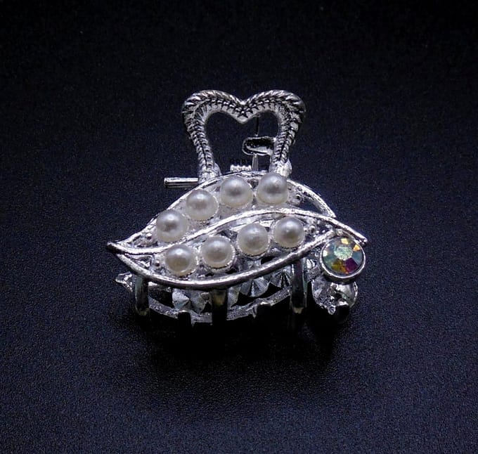 Haarklem metaal klein gebogen met parels+diamant