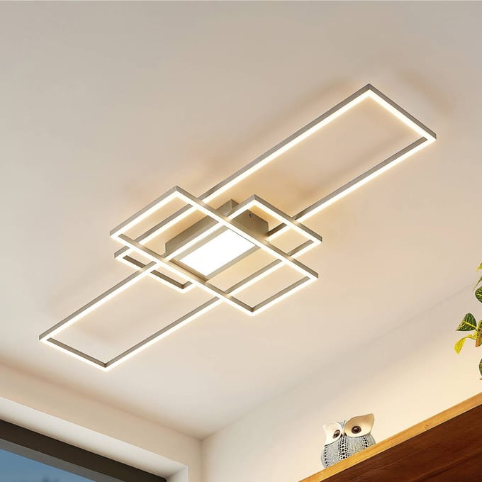 Lindby LED plafondlamp Caitlin, nikkel, metaal, 105cm