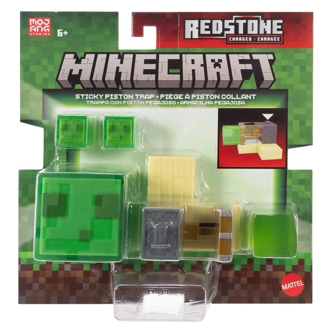 Mattel Minecraft actiefiguur Redstone Charged Sticky Piston Trap groen.