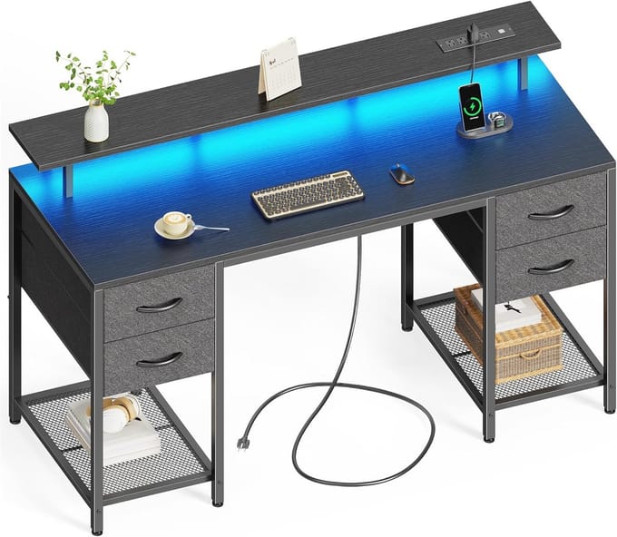 50 inch Computerbureau met Lade en LED Verlichting voor Thuisgebruik