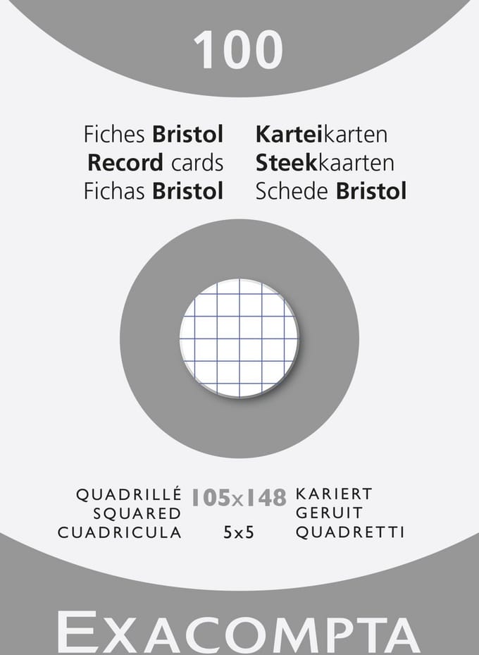 Exacompta 10x etui 100 steekkaarten bristol - geruit 5x5 niet geperforeerd 105x148mm - Wit - 13209E