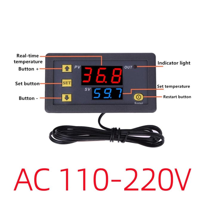 W3230 Digitale temperatuurregelaar LED-display 12V / 24V / AC110-220V Microcomputer Thermostaatschakelaar Regulator Warmte- / koelingthermoregulator met sensor 110~220V