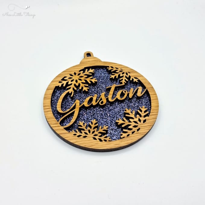 [Nice Little Things] Multilayer kerstbal glitter - Met naam - Zwart - Eik