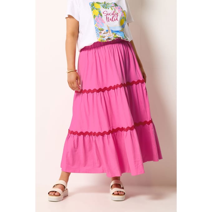 Yours Roze Contrast Swirl Maxirok Size 42