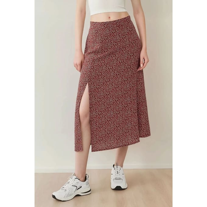 Bloemige Hoge Taille Midi Rok