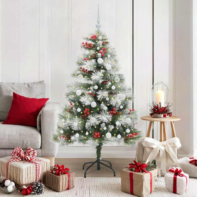 vidaXL - Kunstkerstboom - Groen - en - wit - 150 - cm - PVC - en - Metaal - en - Plastic