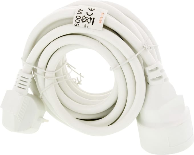 Exin Verlengsnoer - Met penaarde - 5 meter snoer - 3 x 1.5 mm2 vinylkabel - Wit