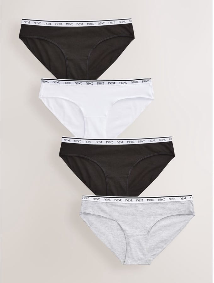 Next - Dames - Set van 4 katoenen Braziliaanse slips met logo - Zwart