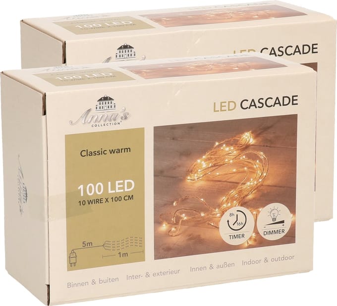 Anna's Collection Kerstverlichting - 2x - 20 m - warm wit - 900 leds - met timer en dimmer