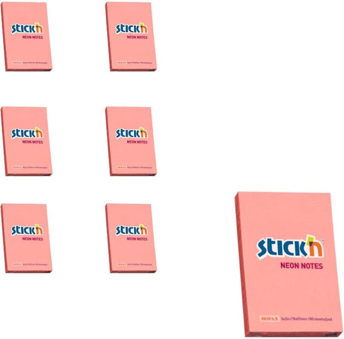 Stick'n sticky notes - 6-pack - 76x51mm, neon roze, 600 memoblaadjes