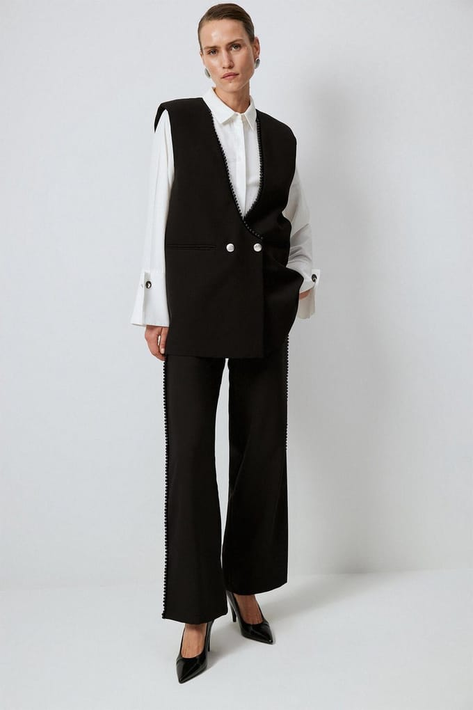 Touché Privé - Crepe gilet met parels - Zwart - Dames