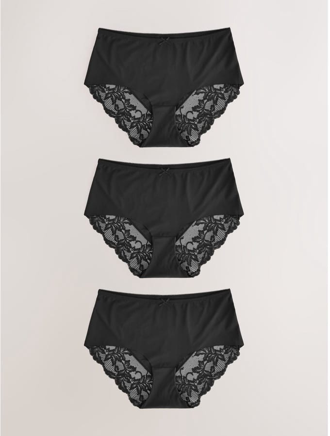 Next - Dames - Set van 3 No VPL midi-slips met kant aan achterzijde - Zwart