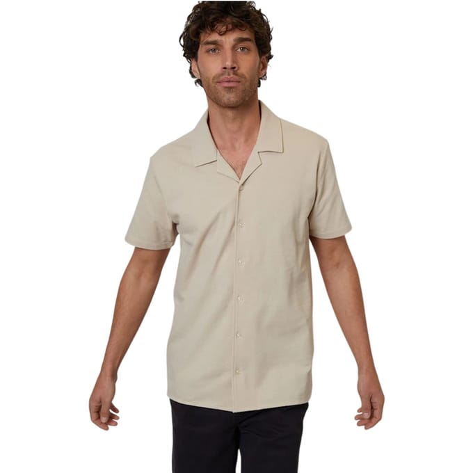 Threadbare Kaylian herenoverhemd met korte mouwen, reguliere pasvorm (Steen)
