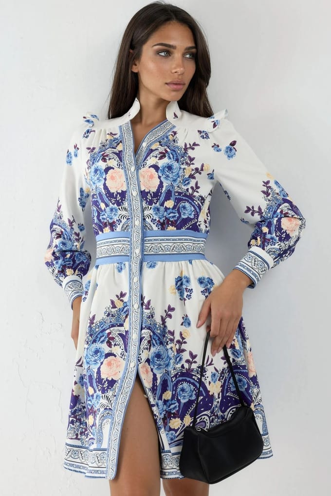 Fleurige Paisley V-Hals Mini Skater Jurk