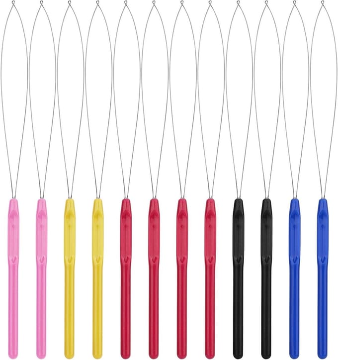 Set van 12 Multicolore Plastic Haarverlenging Lussen, Haakjes voor Microlink Haarverlengingen en Naaldverwijdering Tools