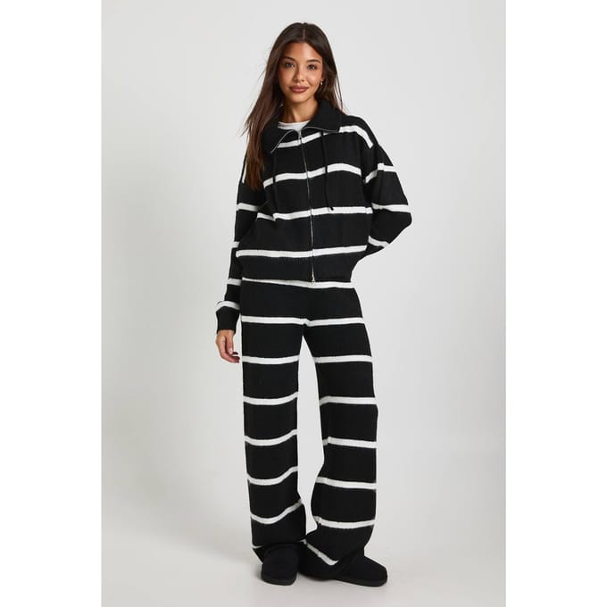 boohoo Dames Gestreepte gebreide broek met wijde pijpen | Mono | Maat: Medium