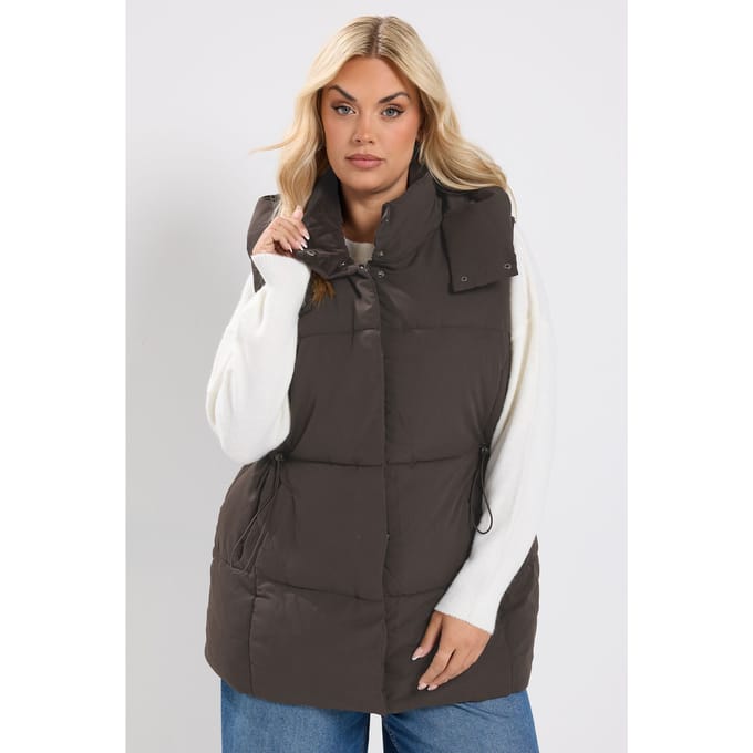 Yours Chocoladebruine Korte Gewatteerde Bodywarmer Size 42
