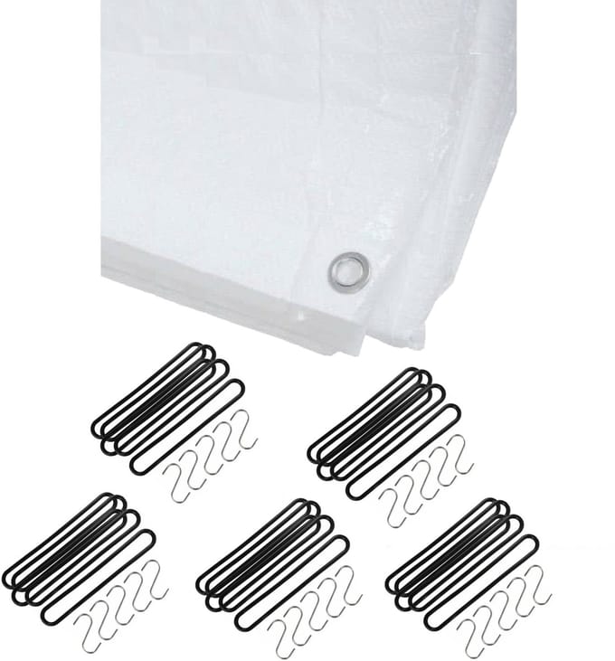 Benson - Afdekzeil - dekzeil - wit - 6 x 8 meter - met 25x spanrubbers - en S-haken