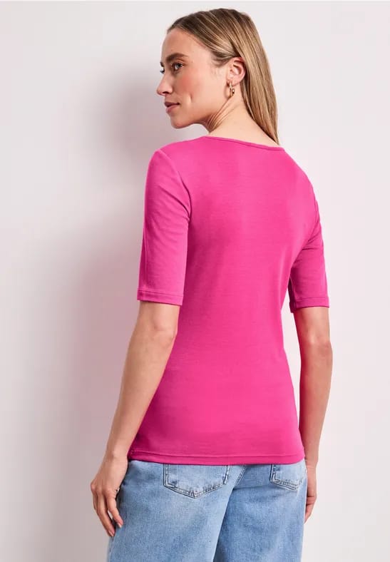 Basic Shirt met V-hals in effen kleur