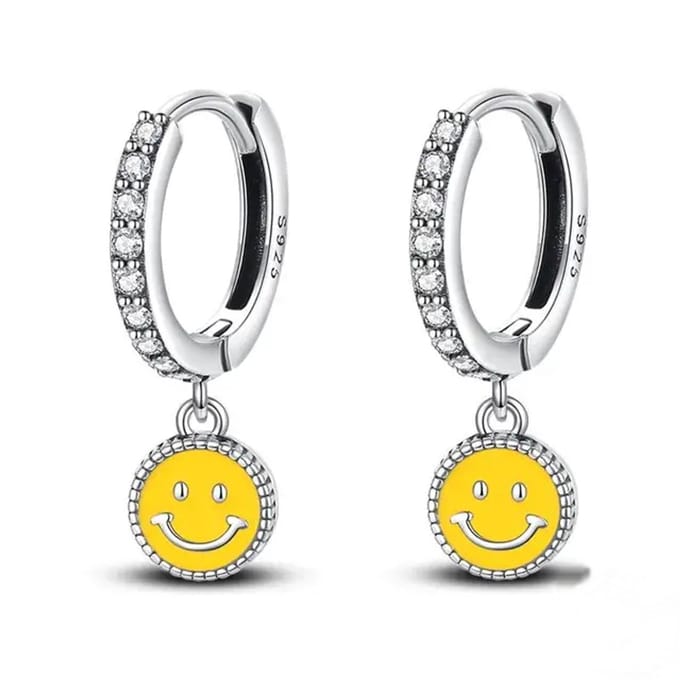 Oorbellen meisje smiley - glitter - glinster - geel