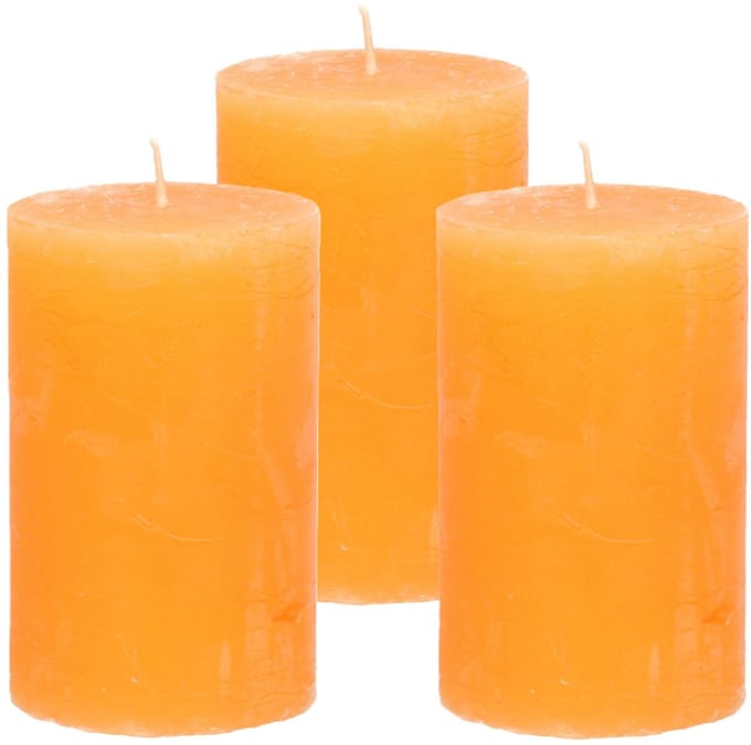 Atmosphera Stompkaars/cilinderkaars - 3x - oranje - 5 x 8 cm - klein rustiek model