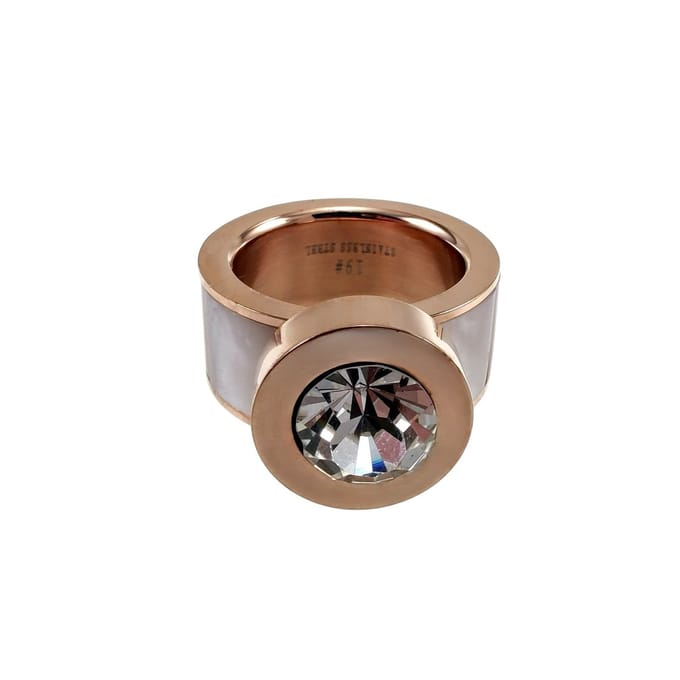 Brede Ring Dames, Rosé Goudkleurig RVS - Grote Ring met Parelmoer en Zirkonia