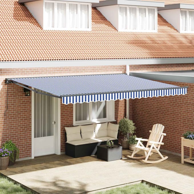 vidaXL Zijde Frame Blauw en Wit 450 × 300 cm Polyester met PU-coating