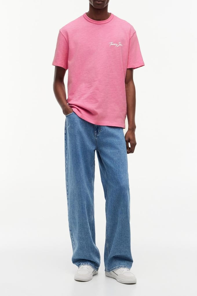 Tommy Hilfiger Relaxed Novelty Ss Tee Pink Daisy Größe: S | Basic T-Shirts Outlet | Herren | Rosa