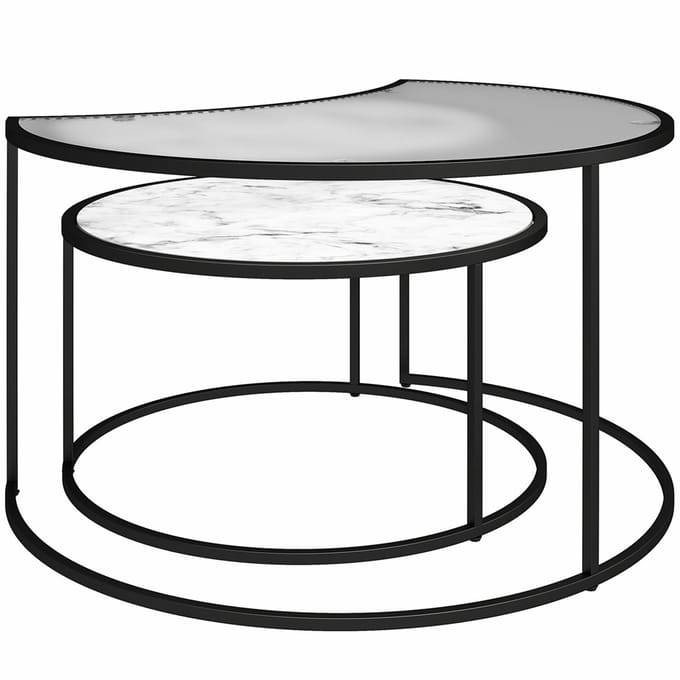 Moon Phases|Nesting Salontafels in Wit Marmerlook Glas