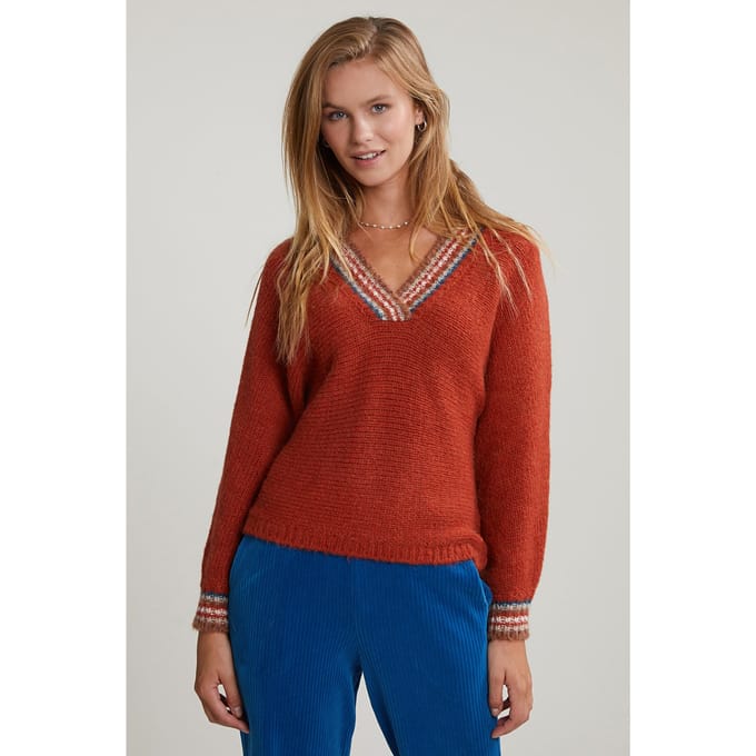 River Woods Orange Sweater Striped V-neck Größe: XL | Strickpullover Outlet | Damen | Orange