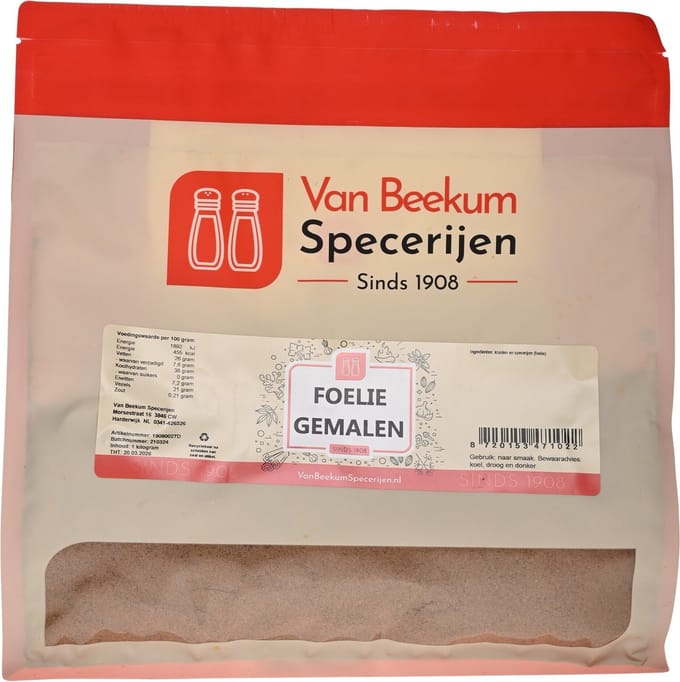 Van Beekum Specerijen - Foelie Gemalen - 1 KG (hersluitbare stazak)