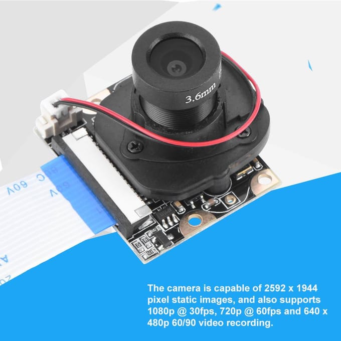5MP Handmatige IR-cut Nachtzicht Cameramodule met 2 stuks Invullicht voor Raspberry Pi 2B+ gray