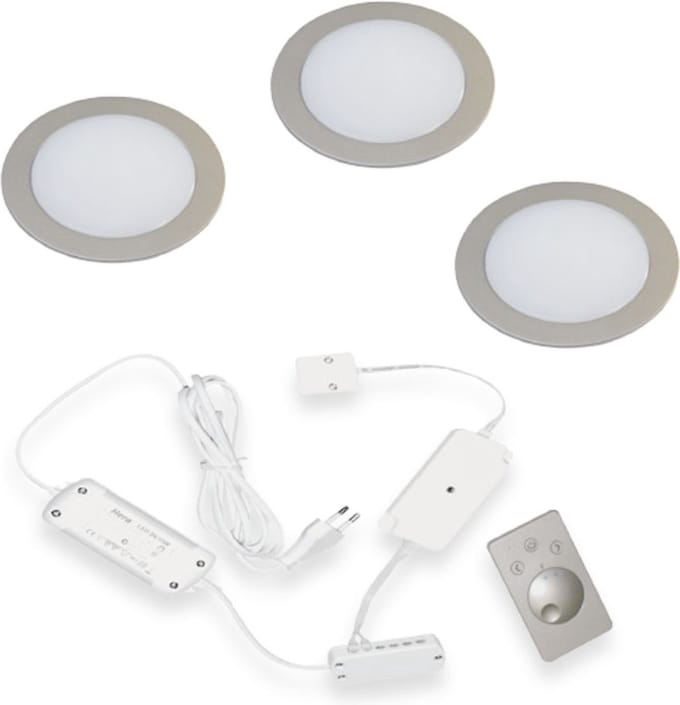 Hera FR-55 Dynamic Led set van 3 spots met dimmer inbouw 24V/15W RVS look