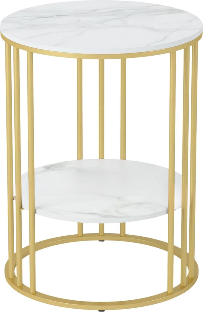 Ronde bijzettafel Malito -Salontafel - Woonkamer - Marmerlook wit - Side table - 40cm